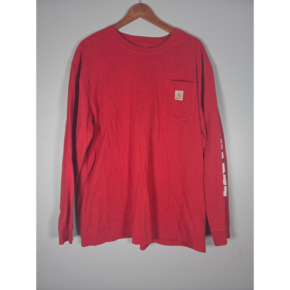 Carhartt Mens workwear Loose Fit Long Sleeve Pocket Graphic T-Shirt Red XL